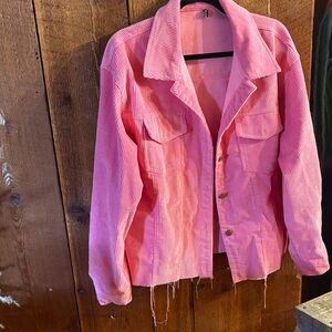 Pink Corduroy Button-Front Jacket